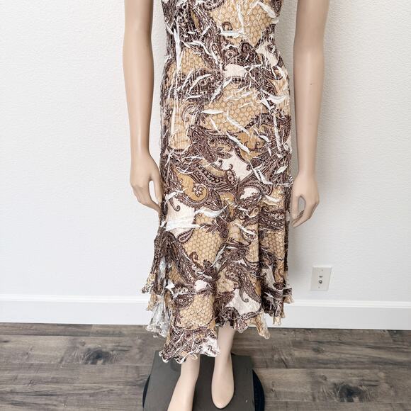 [Komarov] Brown Paisley Print V-Neck Fall Flutter Sleeve Midi Dress Sz Medium M - Picture 8 of 11